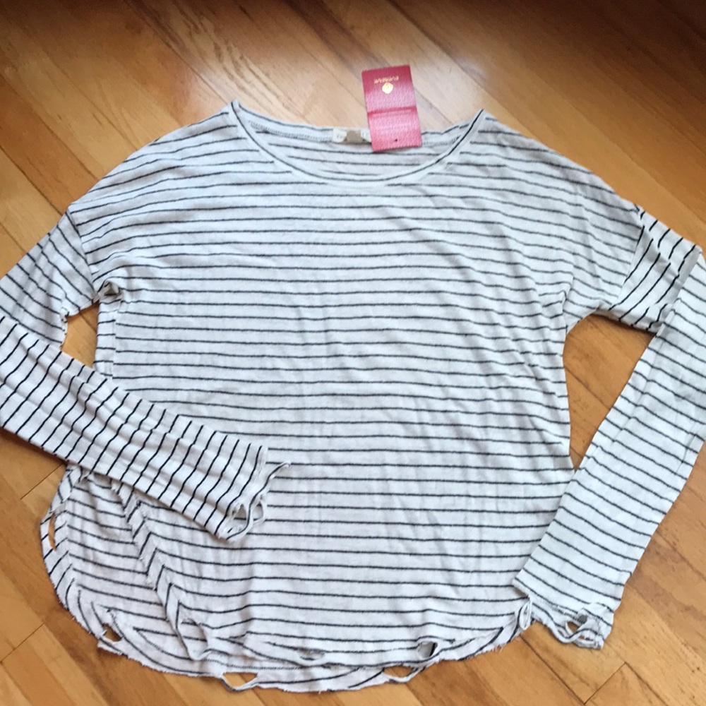 NWT Lovestitch Destructed Stripe Top, M